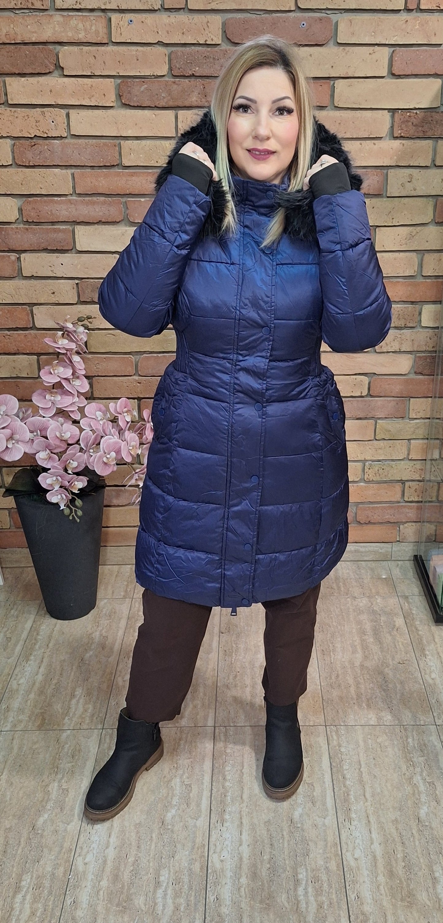 Metál Kék steppelt kabát