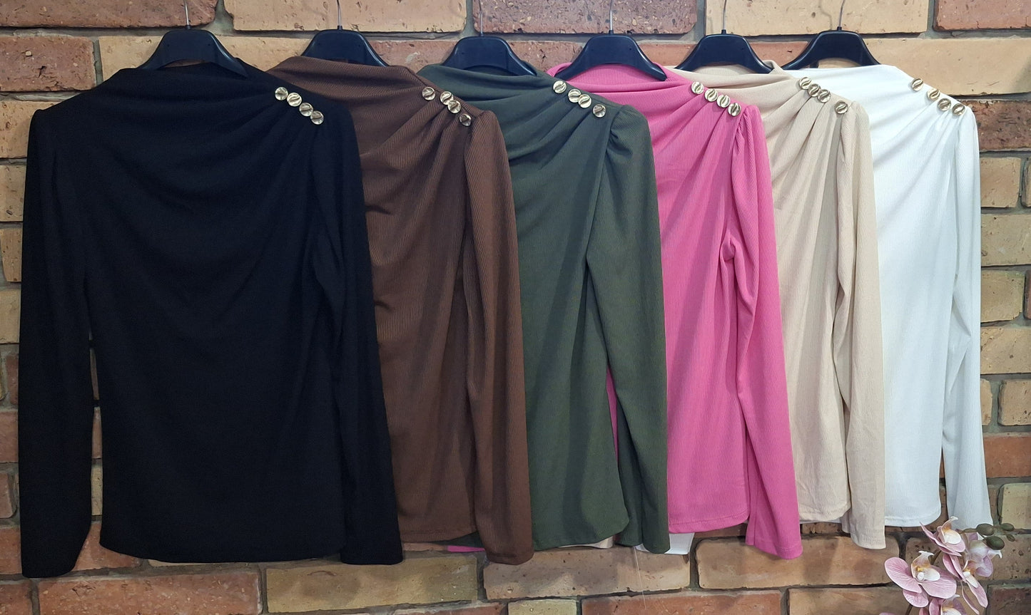 Bordázott gombos felső