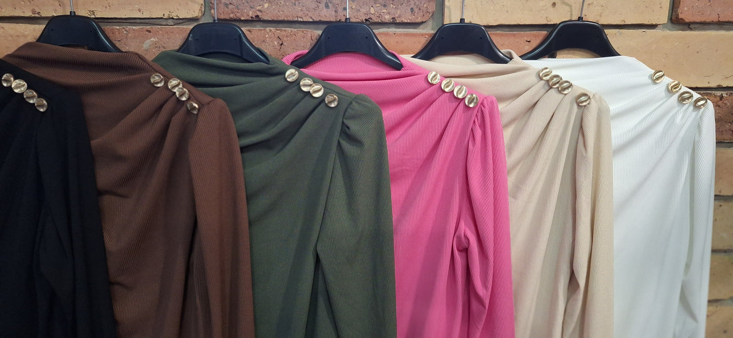 Bordázott gombos felső