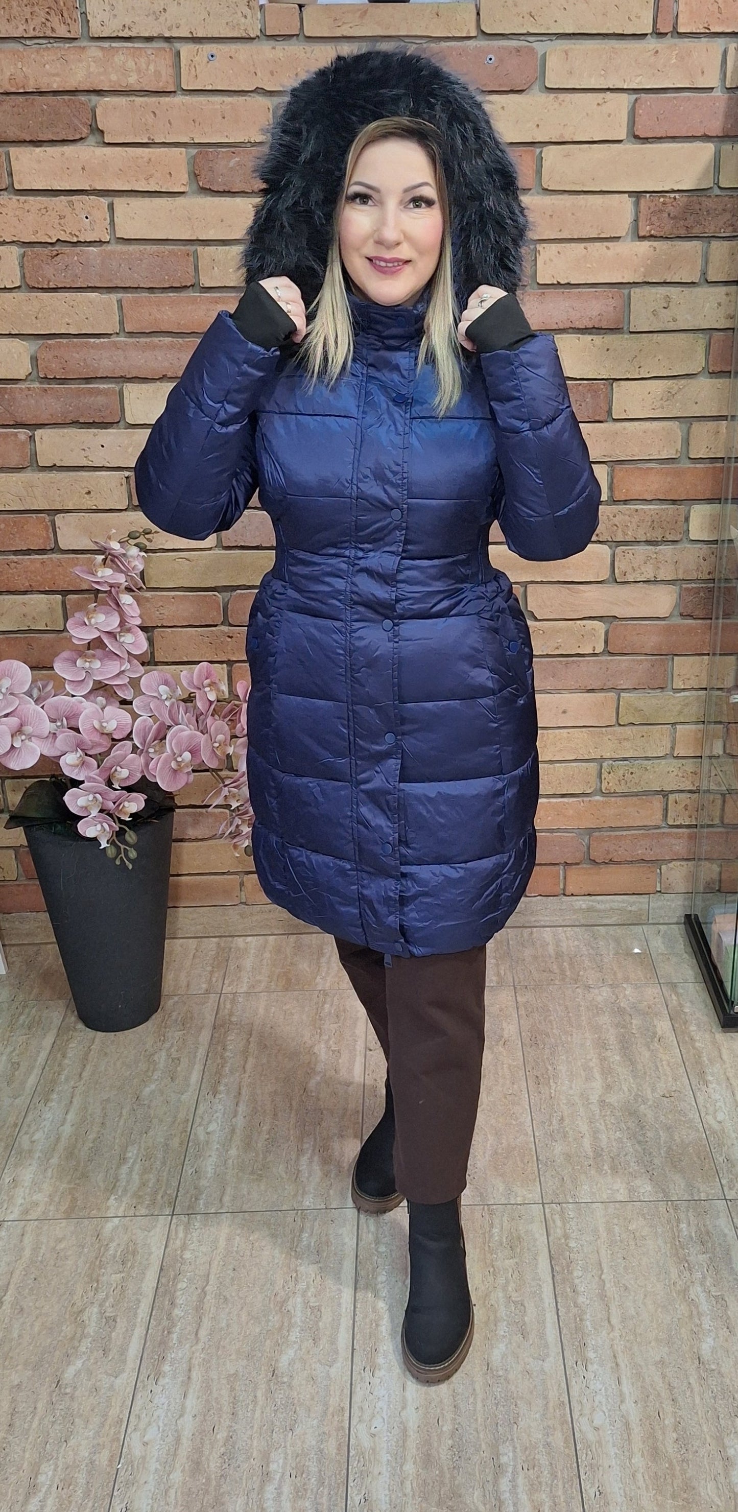 Metál Kék steppelt kabát