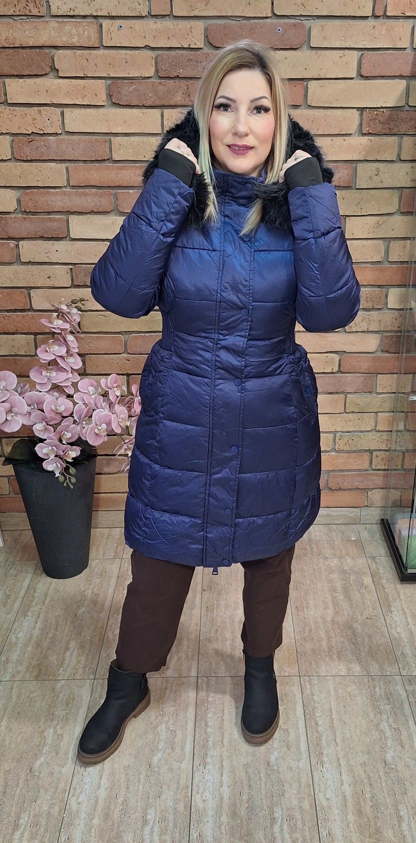 Metál Kék steppelt kabát