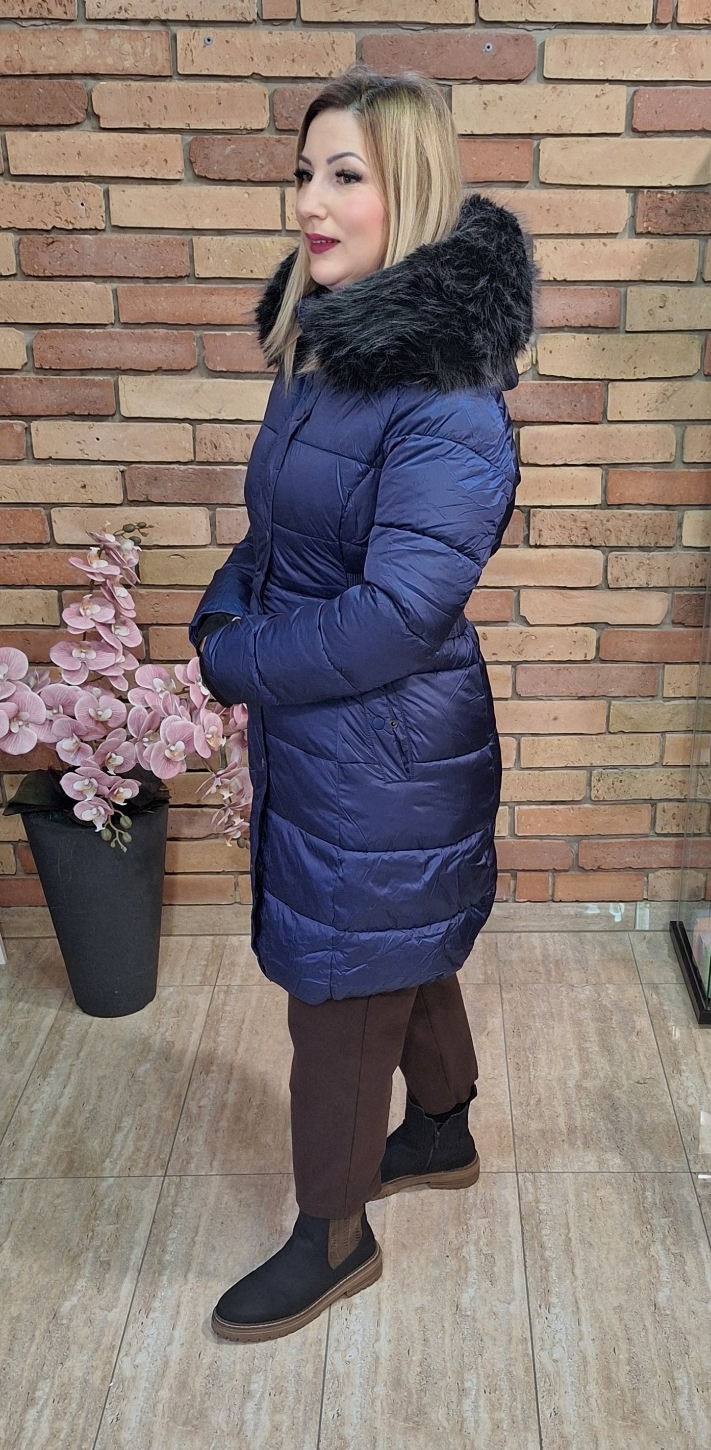 Metál Kék steppelt kabát